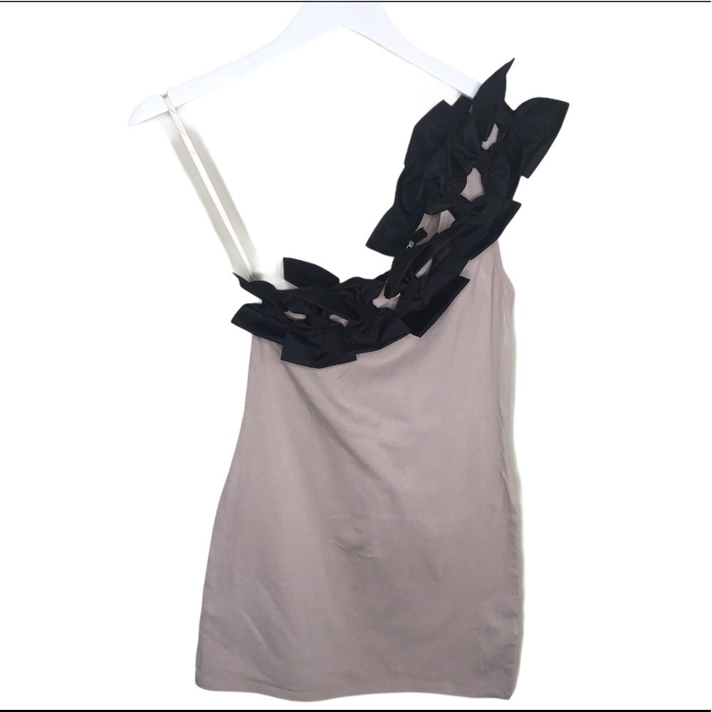 ASOS Asymmetrical One Shoulder Top/Blouse With Bow Corsage Detail Tan/Mocha Sz 6